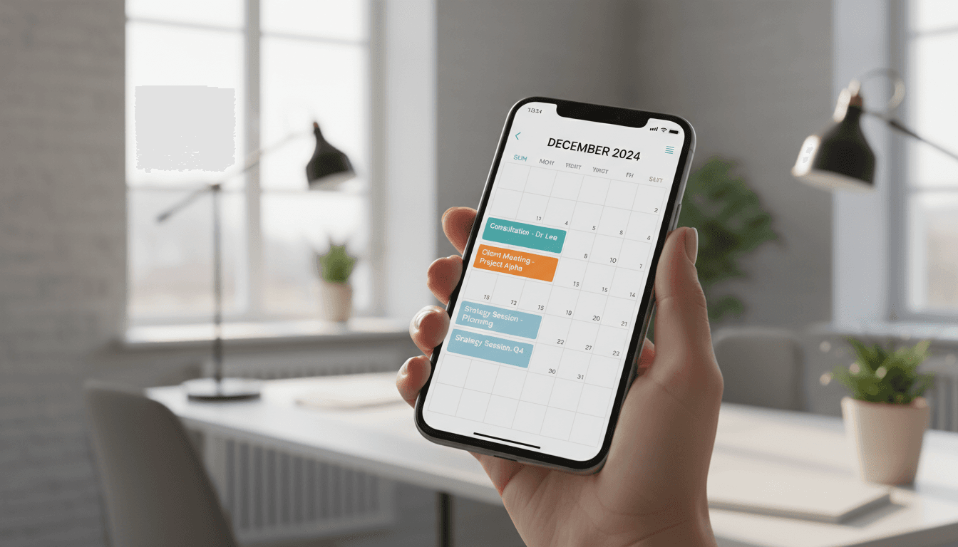 Smartphone displaying a full appointment calendar with confirmed bookings